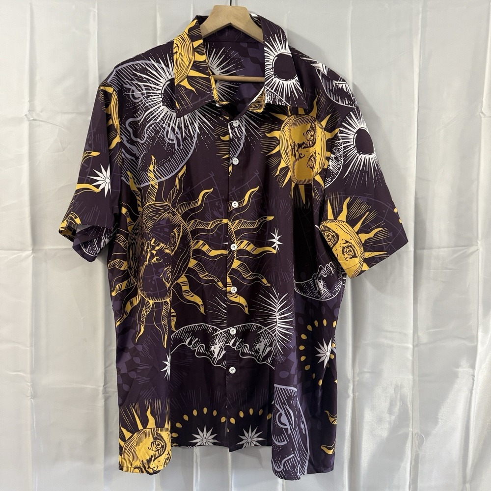 Womens 3x/4x Purple Plum Celestial Shirt Button Up Moon Stars Fairy Whimsigoth